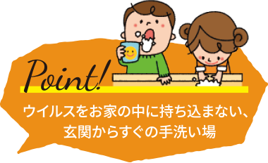 ウイルスをお家の中に持ち込まない、玄関からすぐの手洗い場
