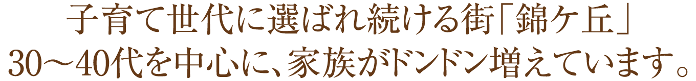 子育て世代に選ばれ続ける街「錦ケ丘」30〜40代を中心に、家族がドンドン増えています。