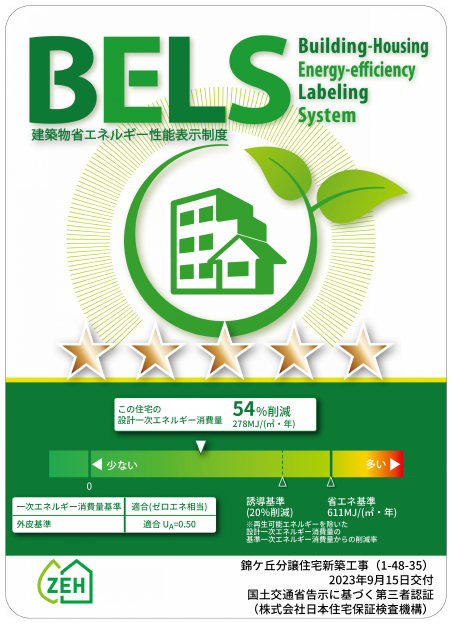 ｢BELS」における住宅の「ZEH」評価を取得済